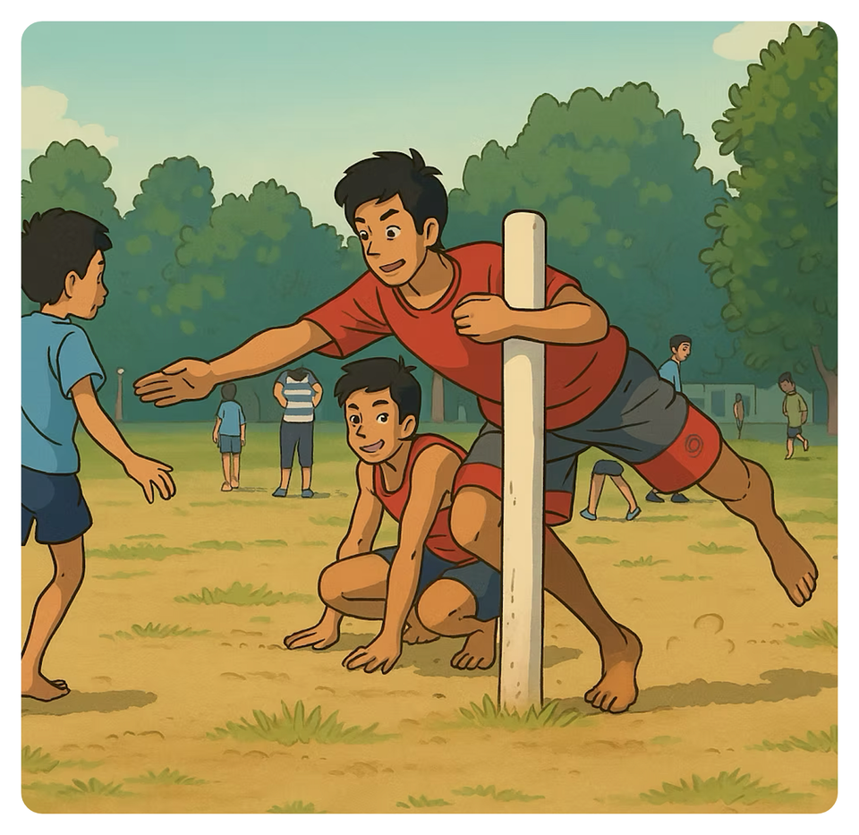 Gibli of an image clicked at a playground in chandigarh with kids playing Kho-kho game